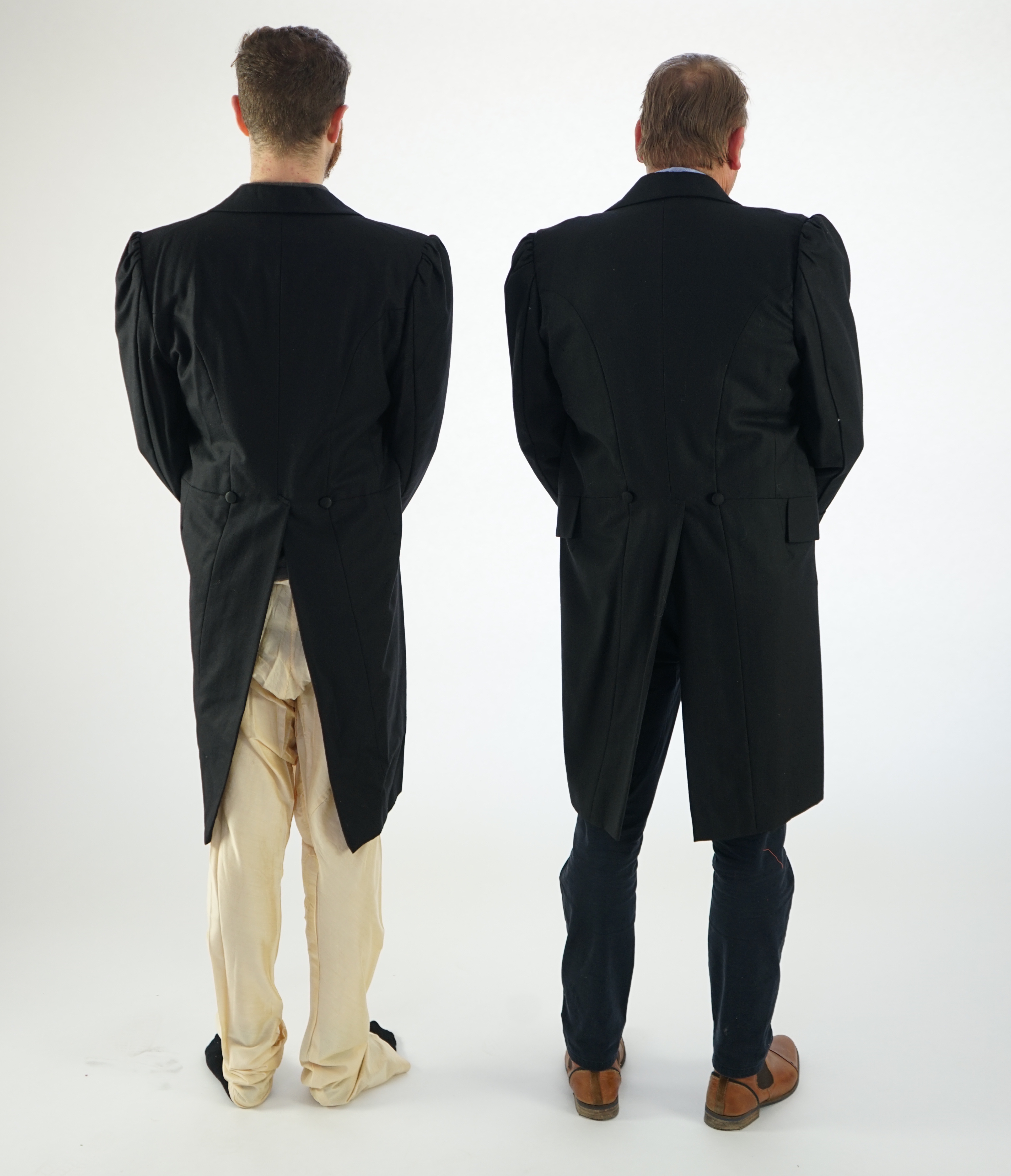 Two 19th century style gentleman's evening tail-suit jackets (large sizes). Ex London Festival Opera - 'La Traviata'
